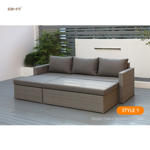 BHR Wicker Rattan Garden Furniture Sectional Sofa Set Outdoor Sunbed Lounge Sofa Garden Set