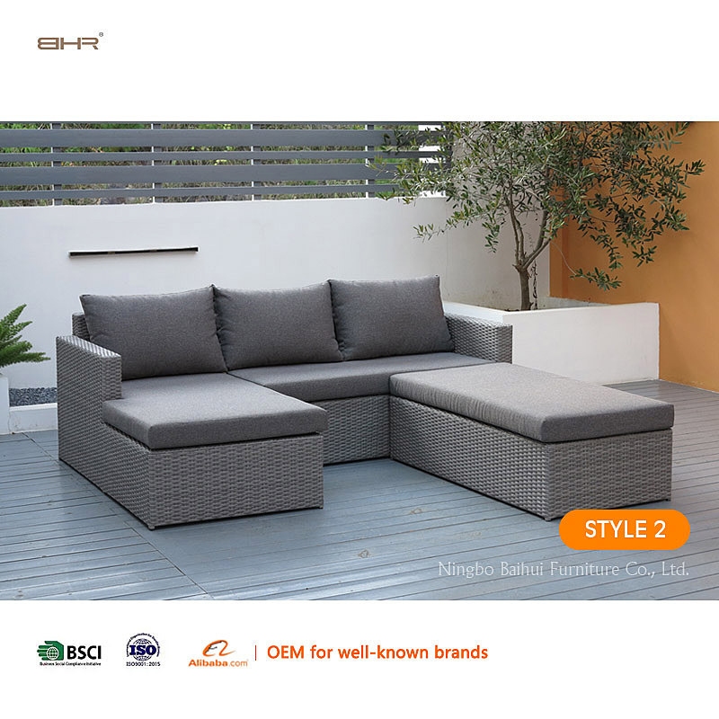 BHR Wicker Rattan Garden Furniture Sectional Sofa Set Outdoor Sunbed Lounge Sofa Garden Set