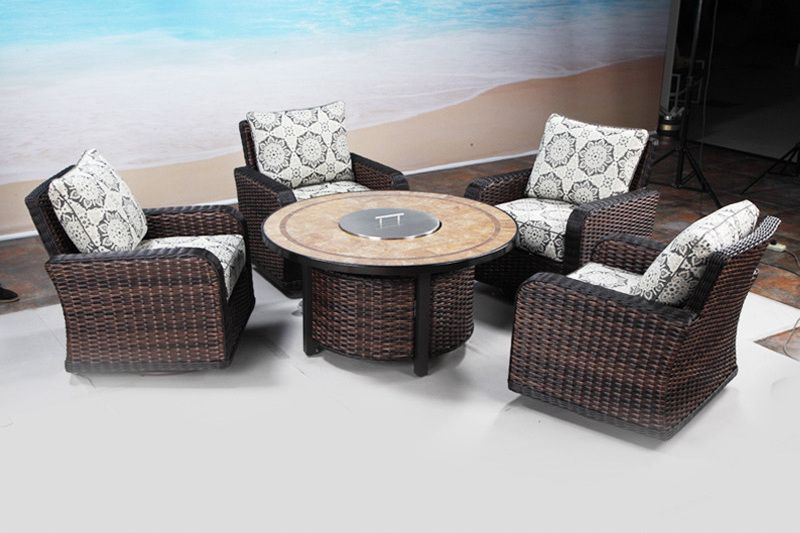 BHR Luxury Outdoor Living Furniture Villa Backyard Garden Furniture Sofa Set Outdoor Furniture with Firepit Table