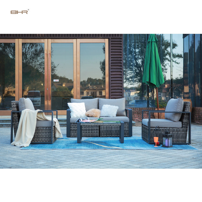 BHR leisure courtyard park home bar rattan wicker set garden sofa set corner  furniture  waterproof cushions