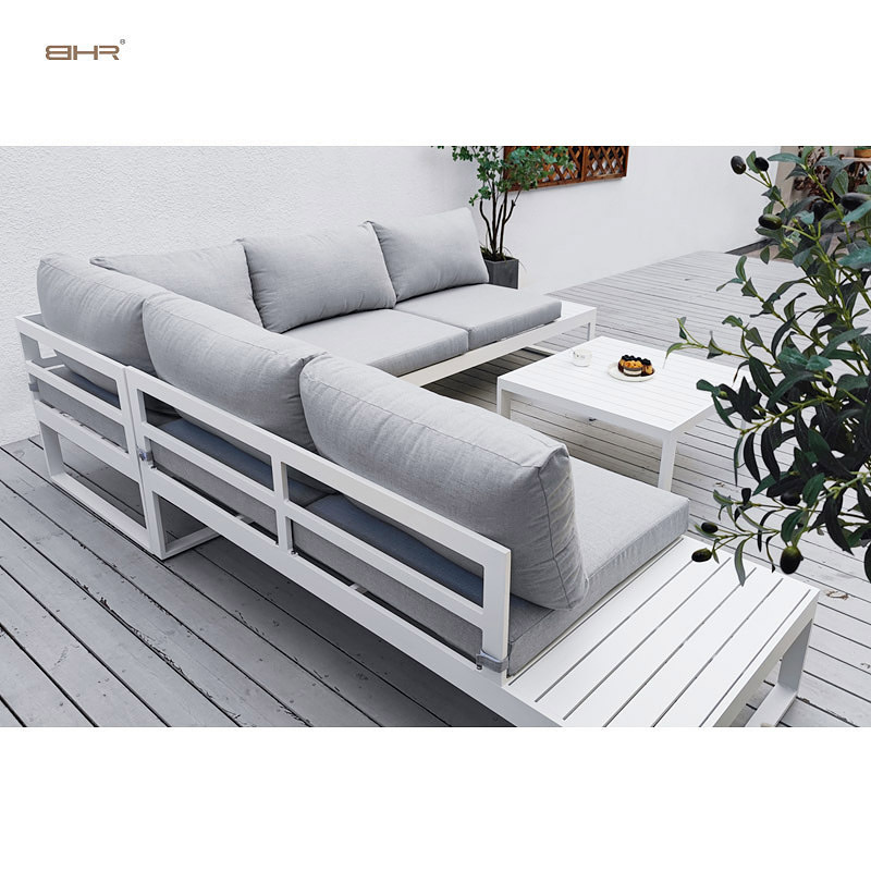 BHR Luxury Modern Outdoor Patio Furniture Aluminum L Shape Sofa Set Sectional Garden Set for Hotel Villa Outdoor Living