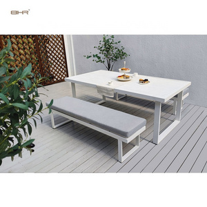 BHR Modern Aluminum Garden Furniture Patio Bench Set Outdoor Dining Bench Chairs with Dining Table