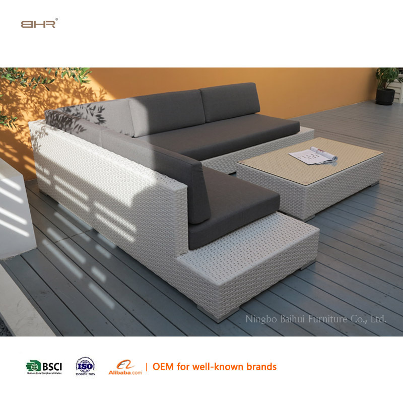 BHR All Weather Patio Furniture Wicker Rattan Sofa Furniture L Shape Sectional Lounge Set for Villa Backyard