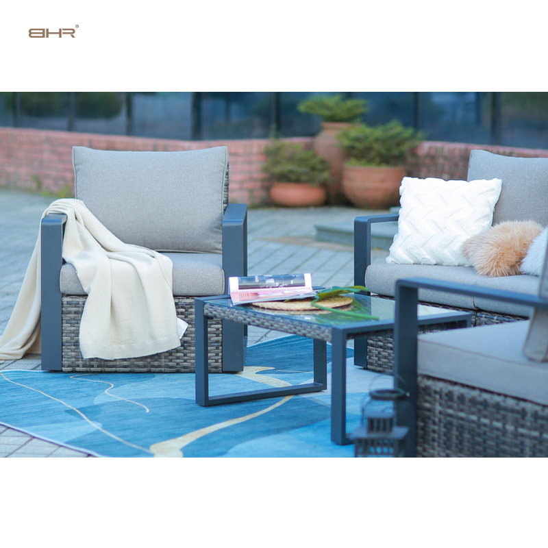 BHR leisure courtyard park home bar rattan wicker set garden sofa set corner  furniture  waterproof cushions