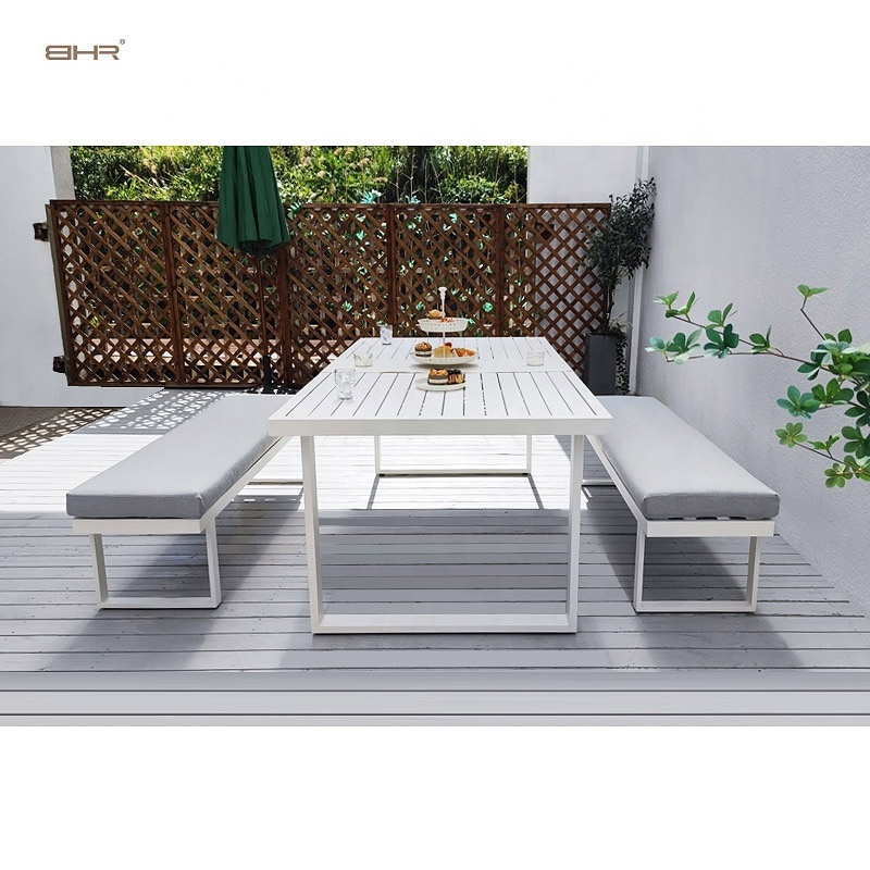 BHR Modern Aluminum Garden Furniture Patio Bench Set Outdoor Dining Bench Chairs with Dining Table