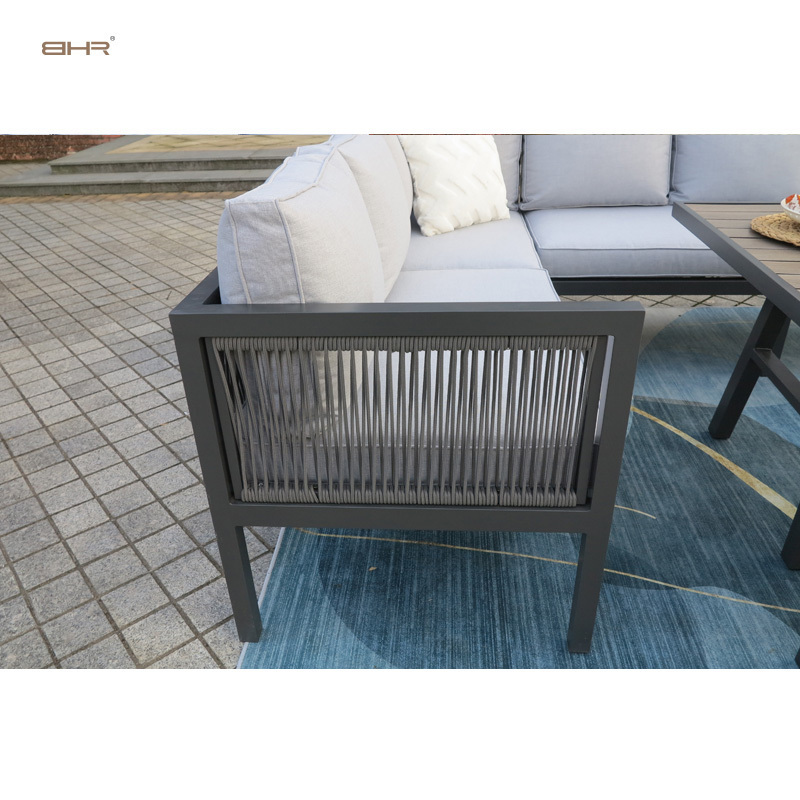 BHR Modern Aluminum Furniture Patio Set Rope Garden Furniture Corner Sofa Outdoor Sectional Sofa Set with Dining Table