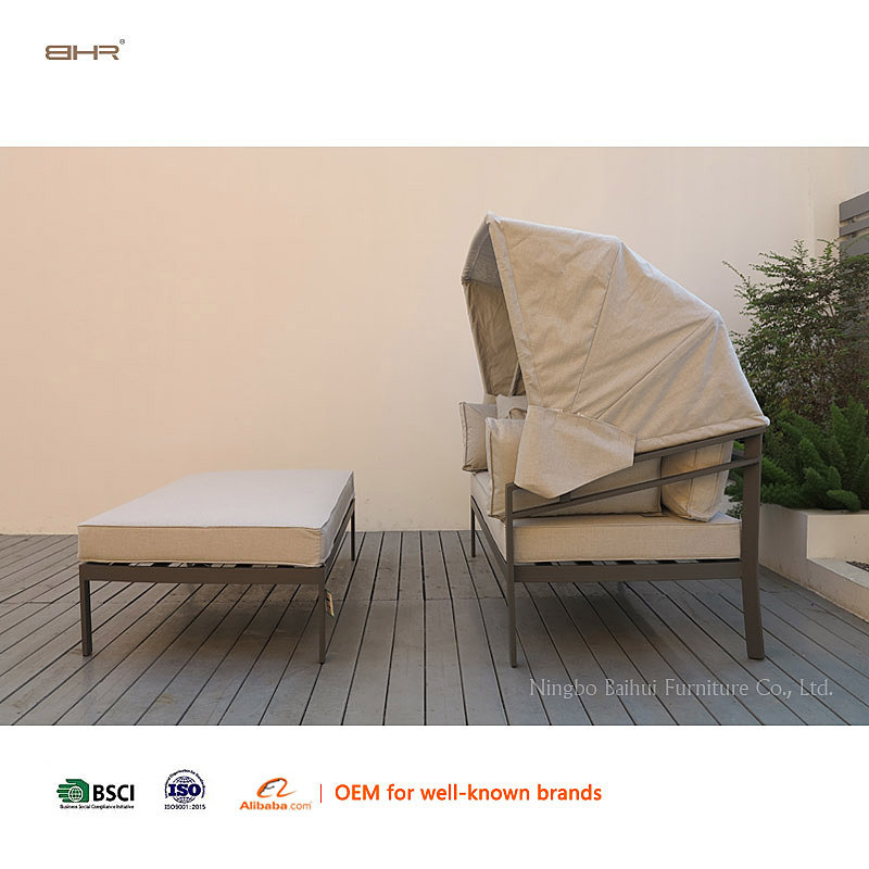 BHR Modern Design Garden Furniture Aluminum Frame Outdoor Furniture Modular Sofa Lounge Sunbed Patio Set with Sunshade Canopy