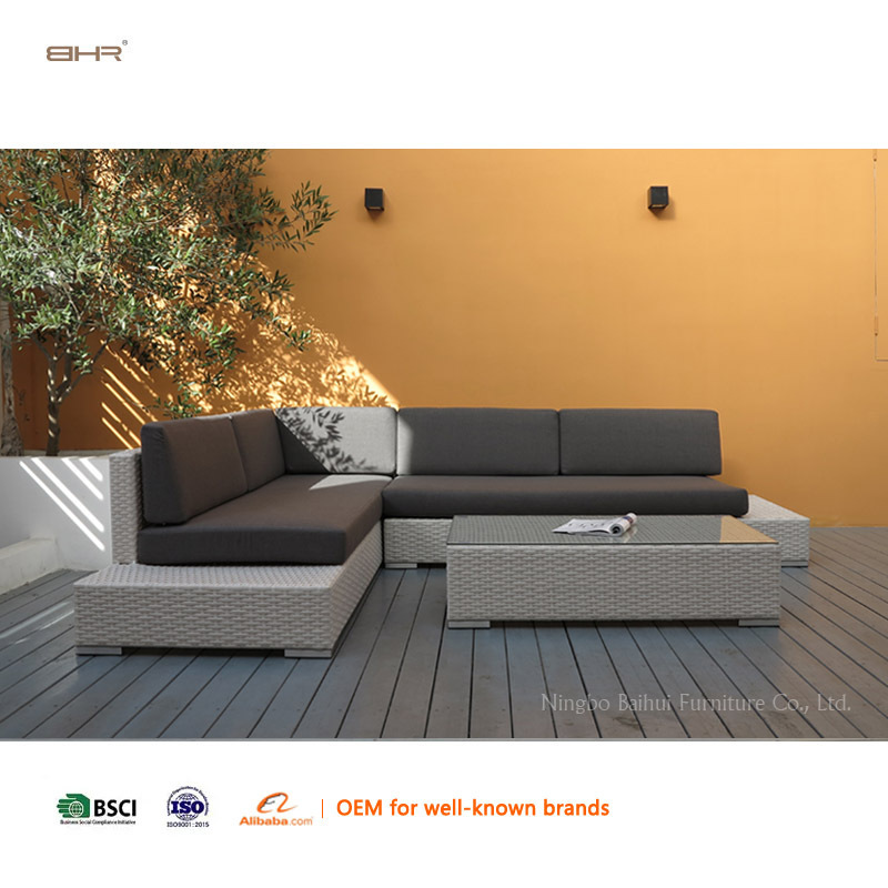 BHR All Weather Patio Furniture Wicker Rattan Sofa Furniture L Shape Sectional Lounge Set for Villa Backyard