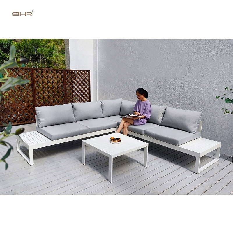 BHR Luxury Modern Outdoor Patio Furniture Aluminum L Shape Sofa Set Sectional Garden Set for Hotel Villa Outdoor Living