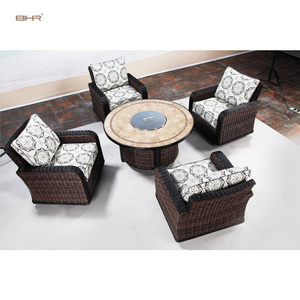 BHR Luxury Outdoor Living Furniture Villa Backyard Garden Furniture Sofa Set Outdoor Furniture with Firepit Table