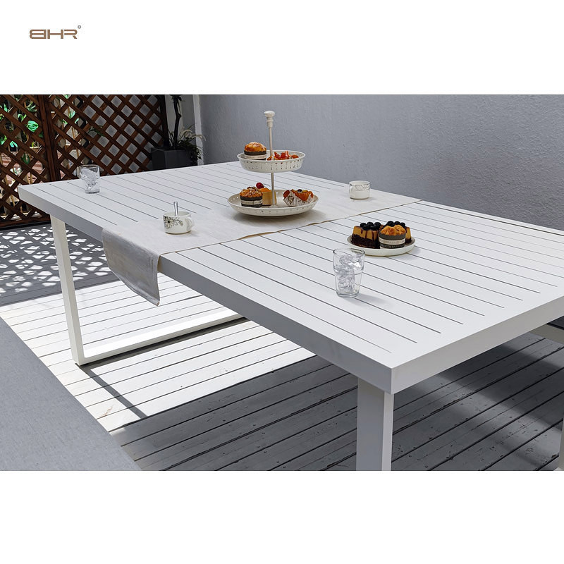 BHR Modern Aluminum Garden Furniture Patio Bench Set Outdoor Dining Bench Chairs with Dining Table