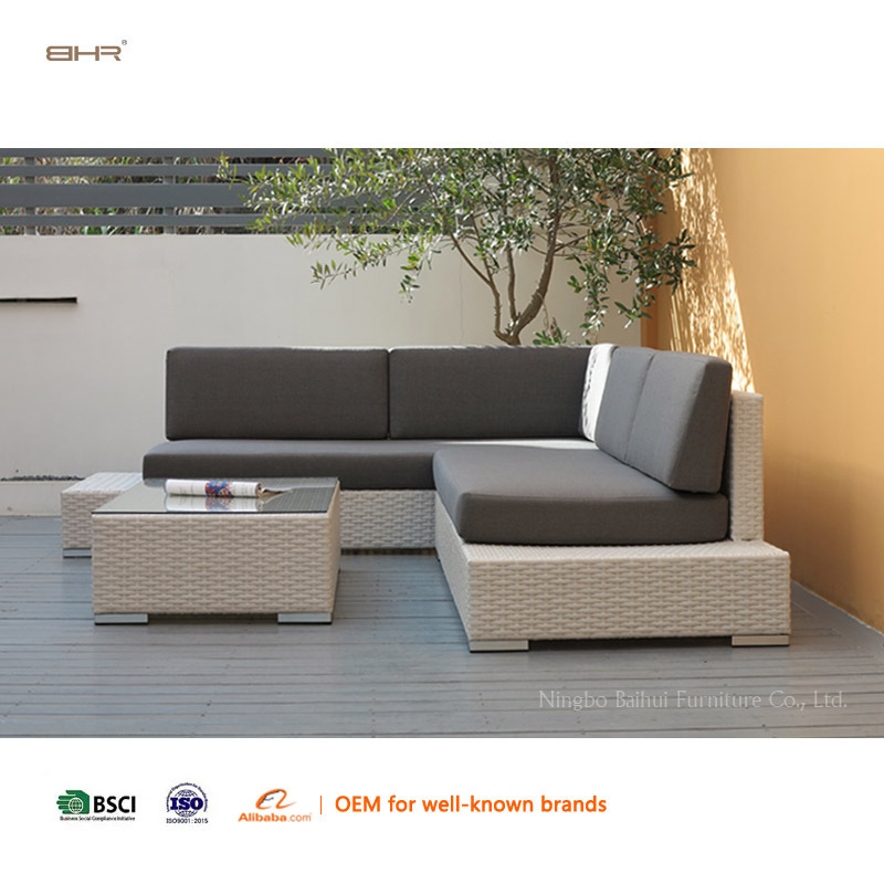 BHR All Weather Patio Furniture Wicker Rattan Sofa Furniture L Shape Sectional Lounge Set for Villa Backyard