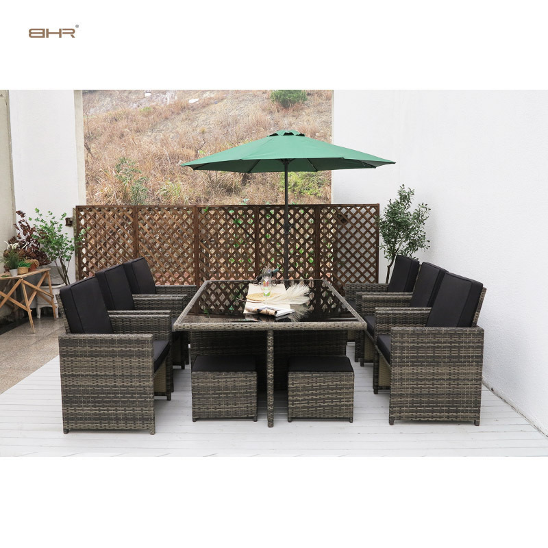 BHR  Effect Cube Dining Sets with Black  (No Assembly) outdoor rattan dining set modern patio furniture