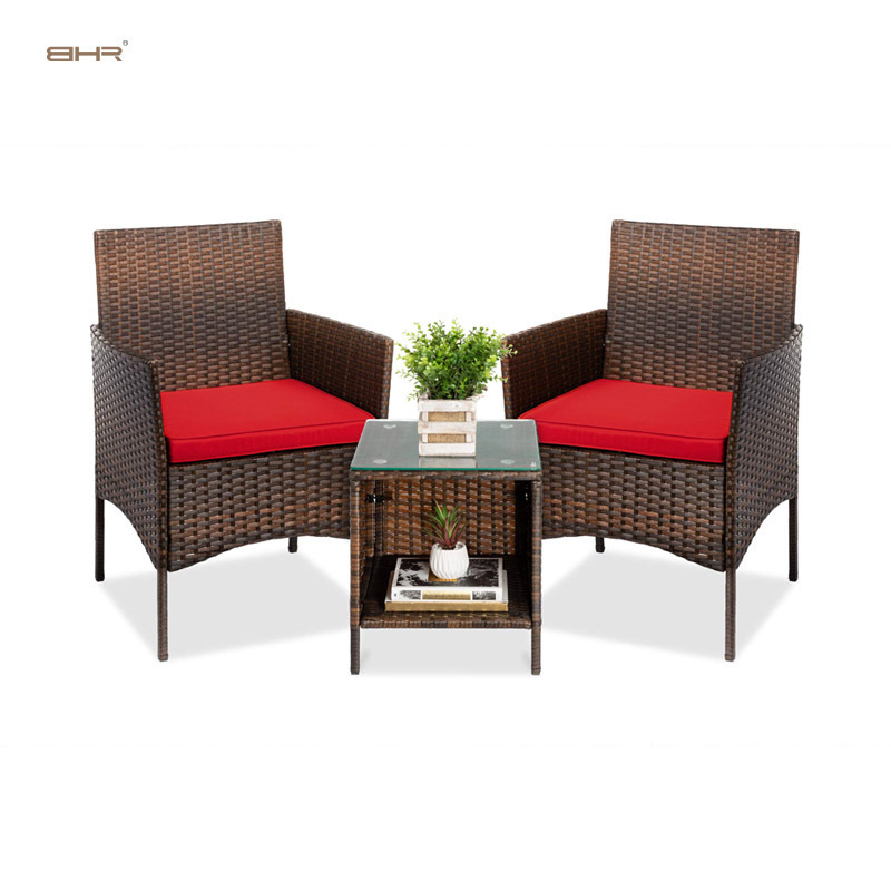 BHR 3 Pieces PE Rattan Wicker Garden Furniture Set Patio Porch Furniture Sets Bistro Set