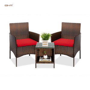 BHR 3 Pieces PE Rattan Wicker Garden Furniture Set Patio Porch Furniture Sets Bistro Set