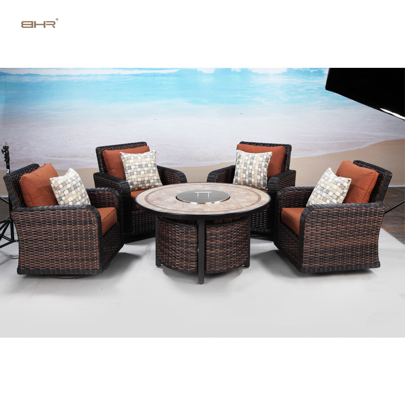 BHR Luxury Outdoor Living Furniture Villa Backyard Garden Furniture Sofa Set Outdoor Furniture with Firepit Table