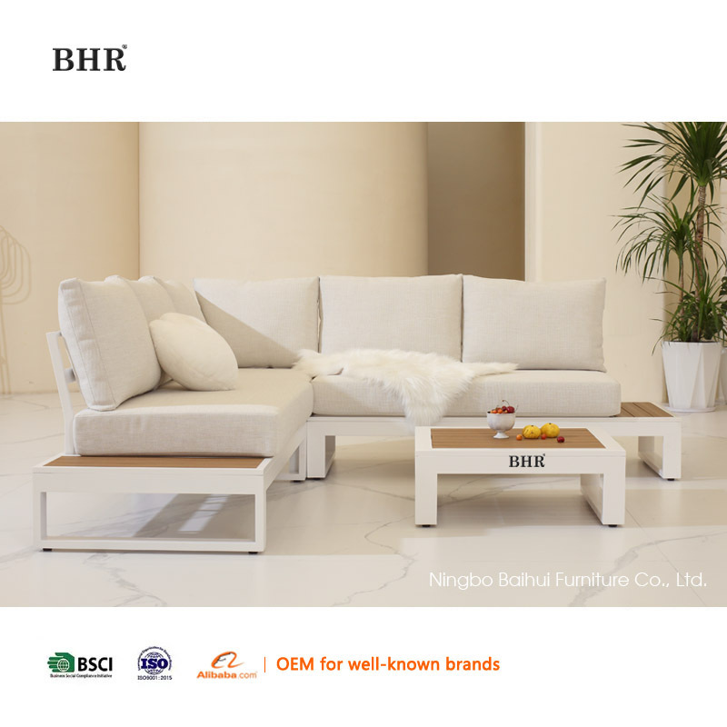 BHR Modern 4 Piece Aluminium Furniture Set Garden Sofas Outdoor L Shape Lounge Corner Sofa Sectional Garden Sofas