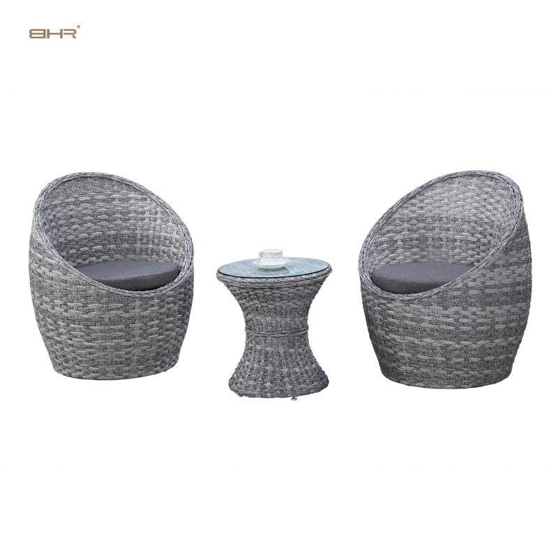 BHR Wholesale Wicker Rattan Garden Furniture 3 Piece Bistro Set Round Garden Chair Patio Set