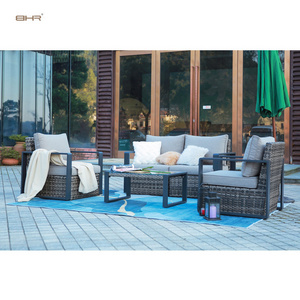 BHR leisure courtyard park home bar rattan wicker set garden sofa set corner  furniture  waterproof cushions