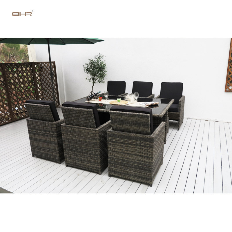 BHR  Effect Cube Dining Sets with Black  (No Assembly) outdoor rattan dining set modern patio furniture