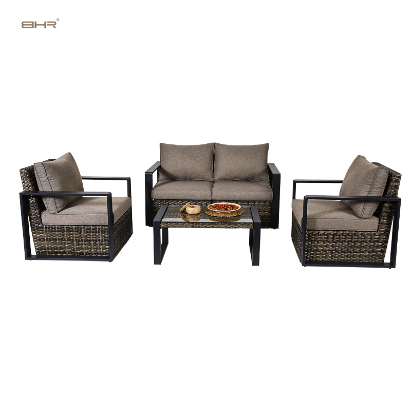 BHR All Weather Wicker Rattan Garden Furniture Outdoor Sofa Conversation Patio Furniture Sofa Set