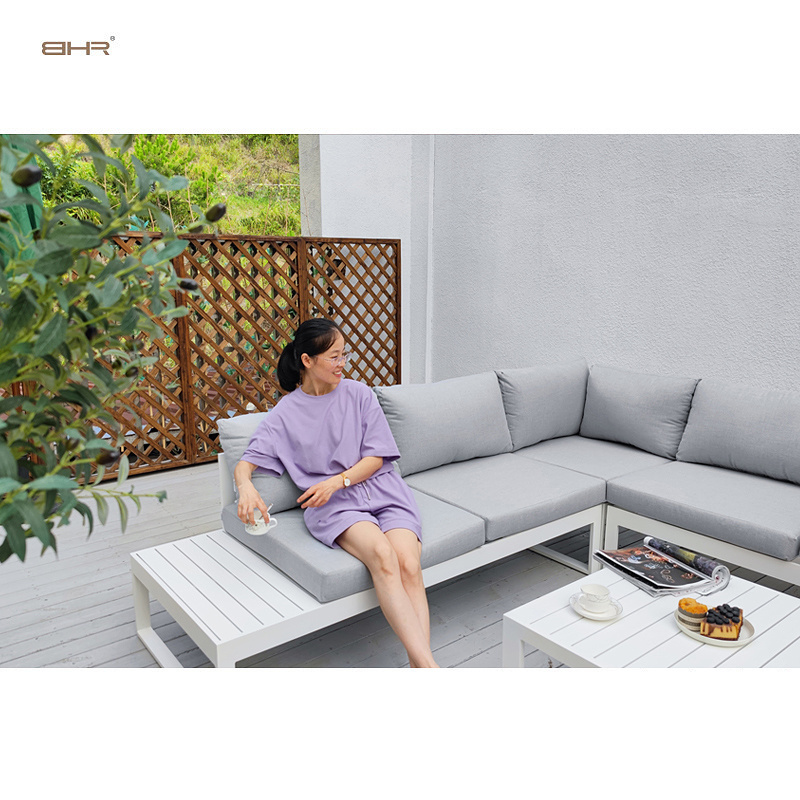 BHR Luxury Modern Outdoor Patio Furniture Aluminum L Shape Sofa Set Sectional Garden Set for Hotel Villa Outdoor Living