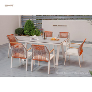 BHR Outdoor Furniture Aluminum Rope Weave Dining Chair Restaurant Garden Dining Table and Chairs Set