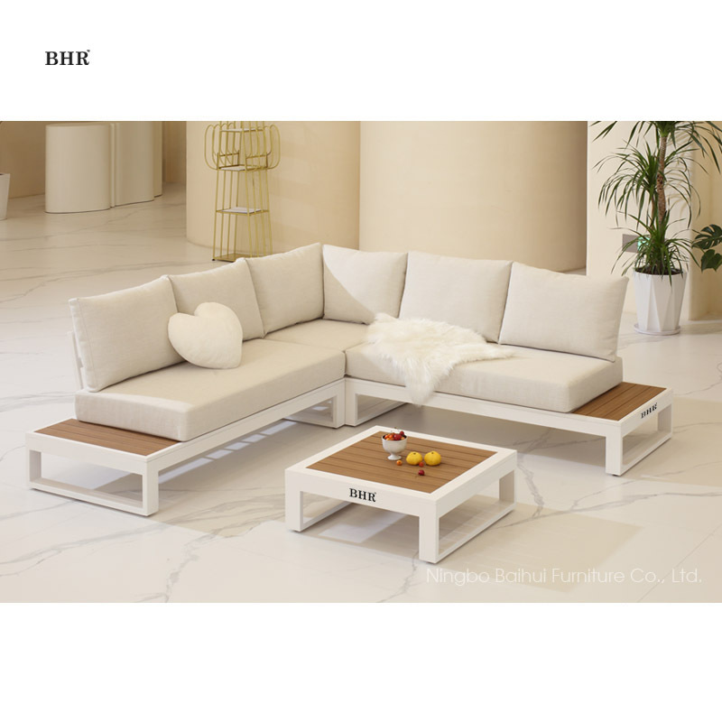 BHR Modern 4 Piece Aluminium Furniture Set Garden Sofas Outdoor L Shape Lounge Corner Sofa Sectional Garden Sofas