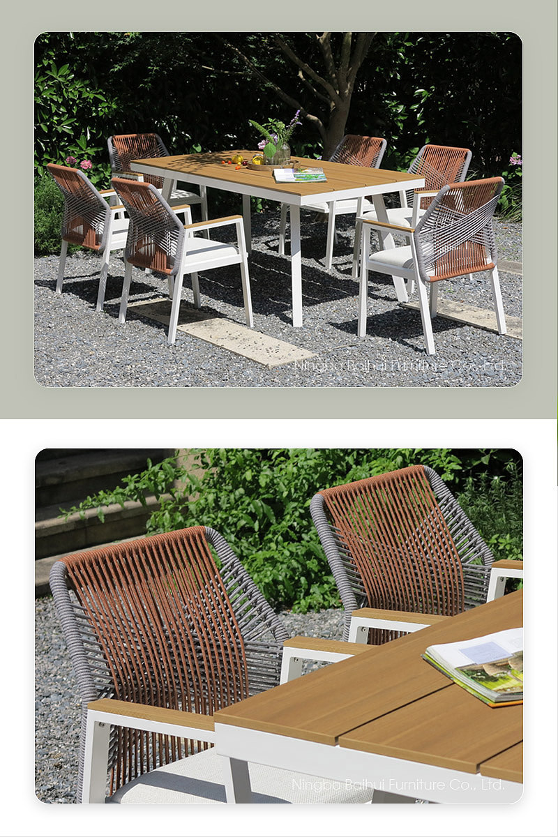 BHR Luxury Rope Woven Outdoor Furniture Aluminum Frame Dining Table and Chairs Set Outdoor Dining Set