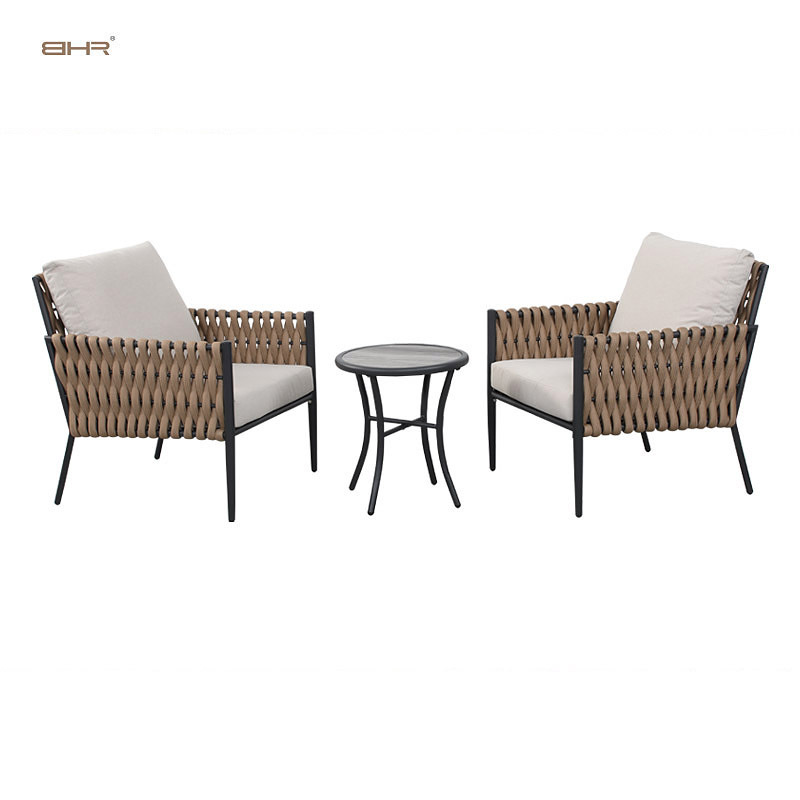 BHR Modern Outdoor Furniture Bistro Set Woven Rope Furniture Chair Outdoor Fabric Rope Garden Chairs