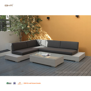 BHR All Weather Patio Furniture Wicker Rattan Sofa Furniture L Shape Sectional Lounge Set for Villa Backyard