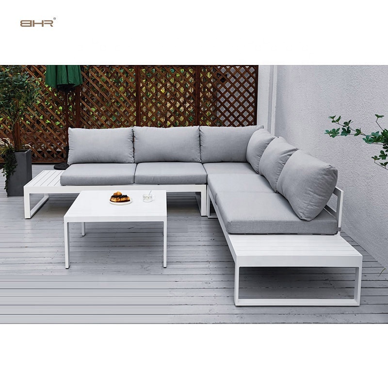 BHR Luxury Modern Outdoor Patio Furniture Aluminum L Shape Sofa Set Sectional Garden Set for Hotel Villa Outdoor Living