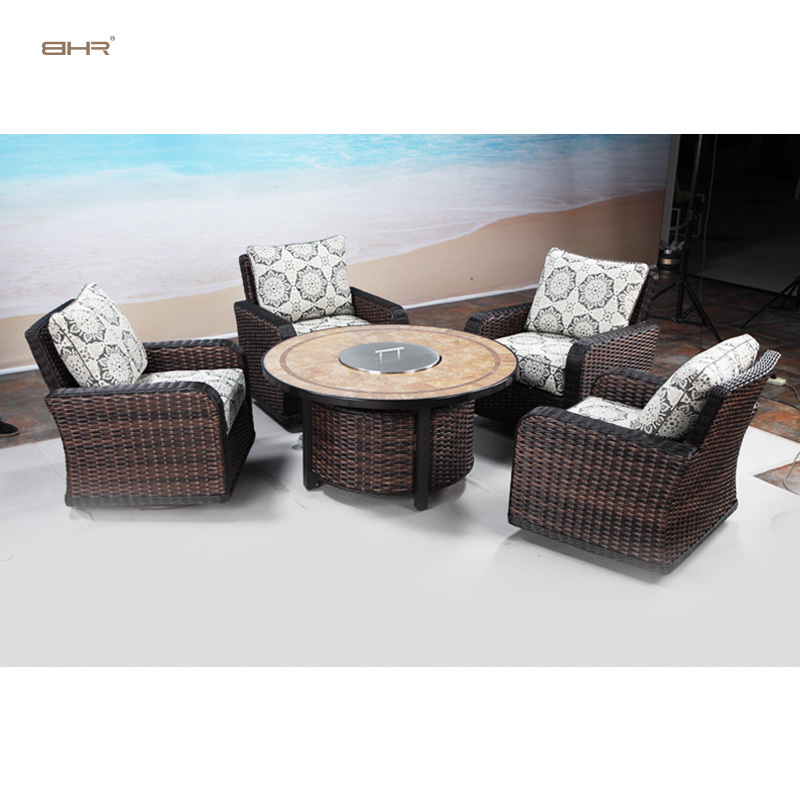 BHR Luxury Outdoor Living Furniture Villa Backyard Garden Furniture Sofa Set Outdoor Furniture with Firepit Table