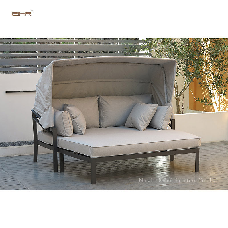 BHR Modern Design Garden Furniture Aluminum Frame Outdoor Furniture Modular Sofa Lounge Sunbed Patio Set with Sunshade Canopy