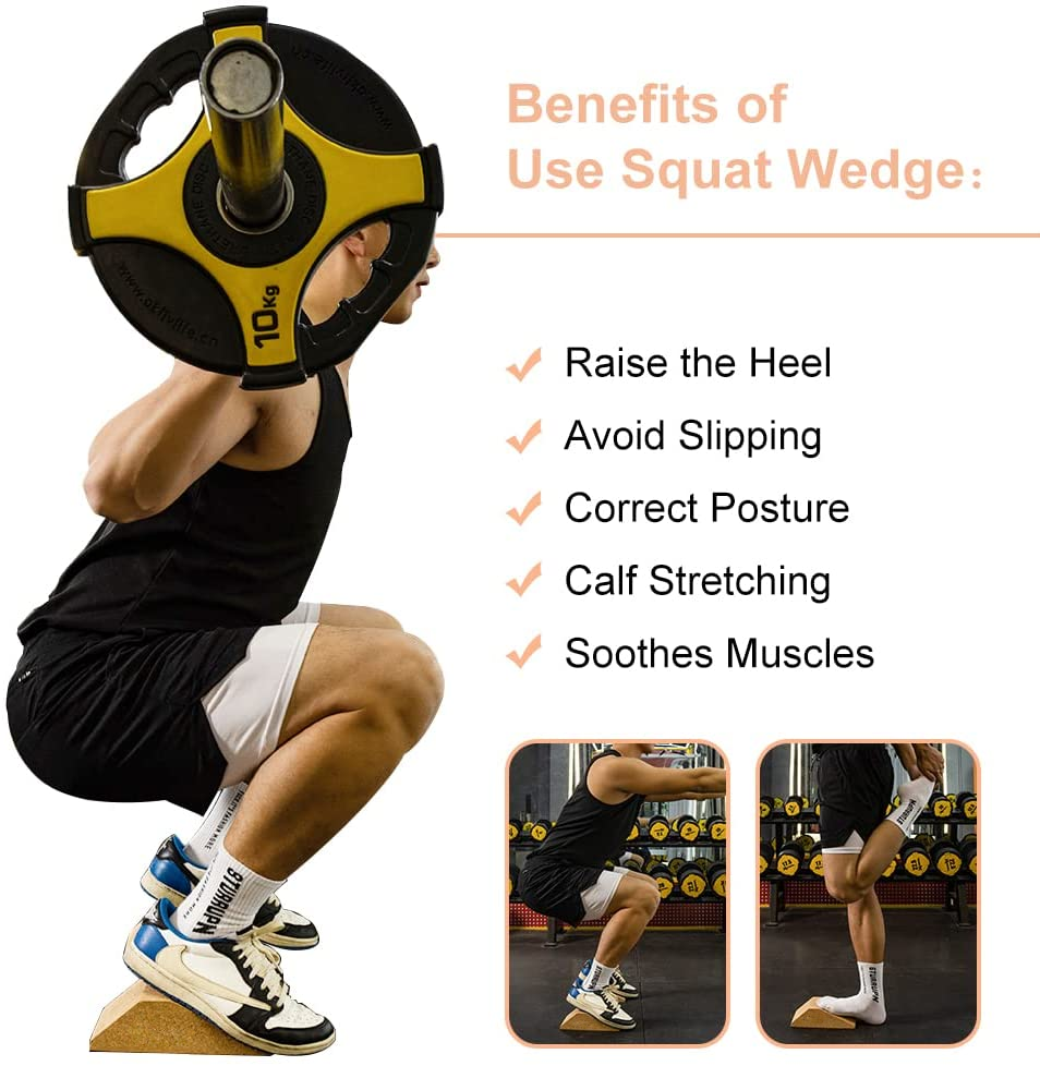 New Hot Cork Squat Wedge Block (Pair), Non-Slip Squat Ramp, Heel Elevated Squat