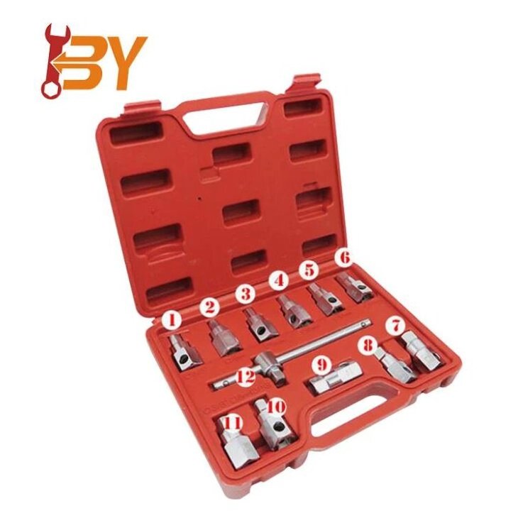 12pcs hrome-Vanadium Steel Oil Drain Sump Plug Key Removal Socket Set Tool for Engines Axles Gear Box Car Repair