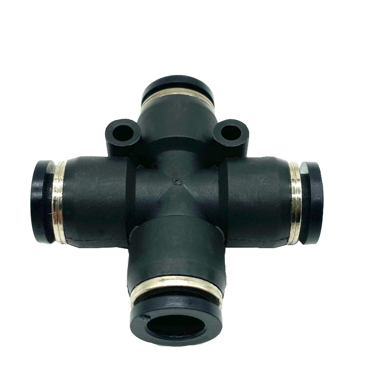 Plastic cross 4 Way pneumatic joint pipe fitting for quick fitting PZA