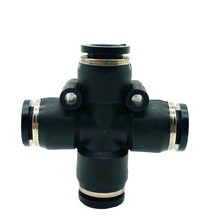 Plastic cross 4 Way pneumatic joint pipe fitting for quick fitting PZA