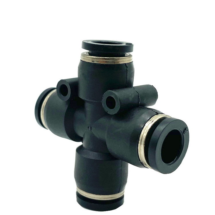 Plastic cross 4 Way pneumatic joint pipe fitting for quick fitting PZA