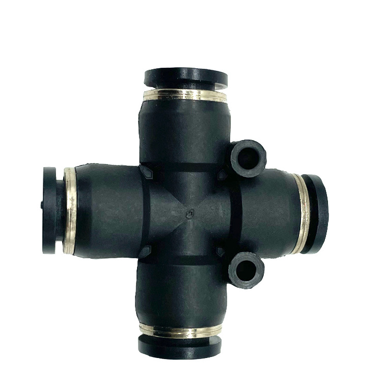 Plastic cross 4 Way pneumatic joint pipe fitting for quick fitting PZA