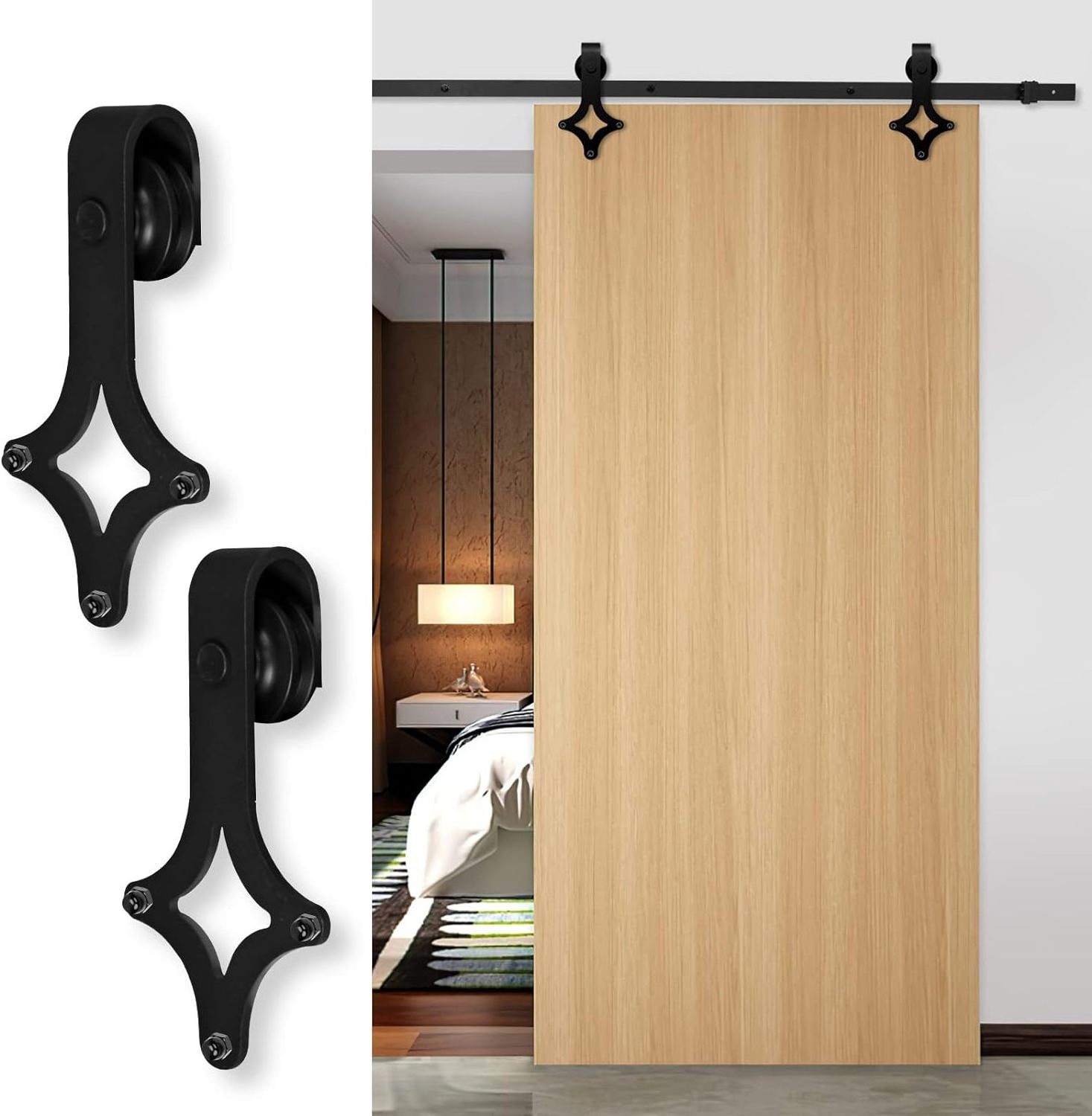 AKW Top Mount Sliding Barn Door Hardware Kit Safe and Secure Rhombus-Shape Quality Window Accessory