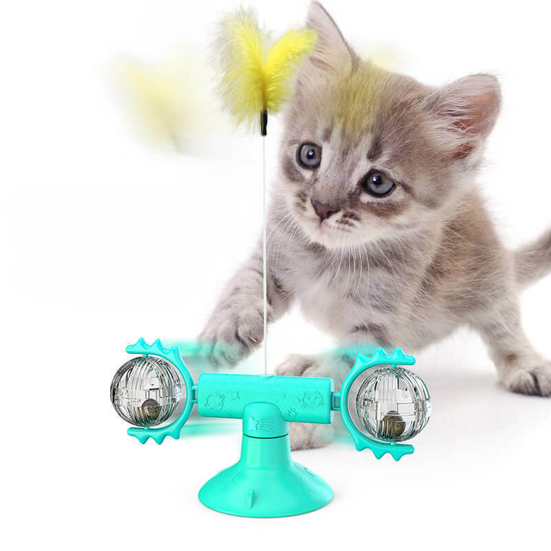 The unique rotating cat toy Feather teasing stick can be filled with catnip pet interactive toy cat companionship gifts