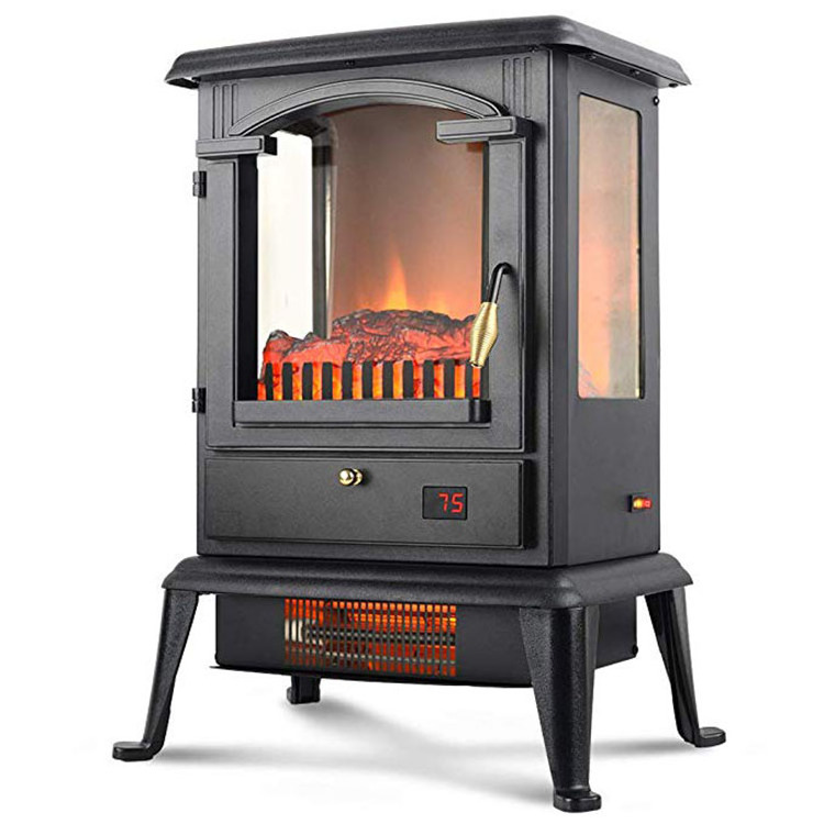 indoor contemporary modern 1500w Three side window Two heat set led 3D decor flame Quartz Infrared heater electric fireplace