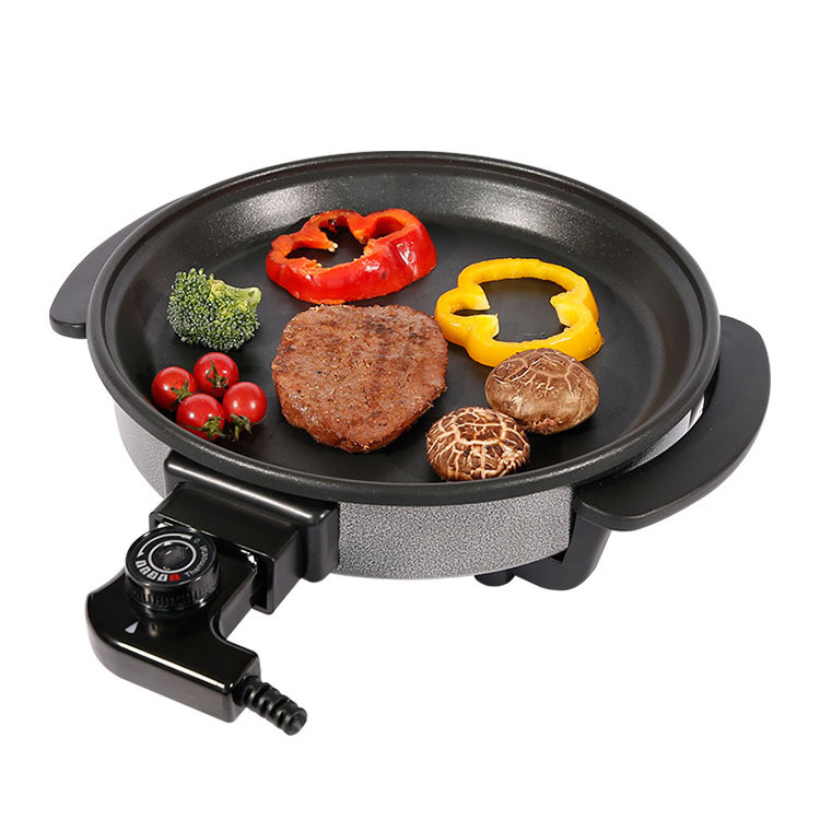 china self temperature control nonstick coating round 1500W electric heat frying crepe pizza multi grill skillet pan with lid