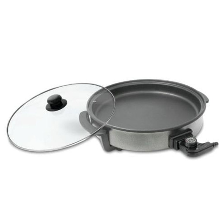 china self temperature control nonstick coating round 1500W electric heat frying crepe pizza multi grill skillet pan with lid