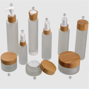 custom bamboo cosmetic packaging set bottle,bamboo head glass luxury cosmetic packaging