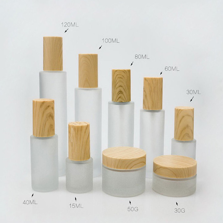 custom bamboo cosmetic packaging set bottle,bamboo head glass luxury cosmetic packaging