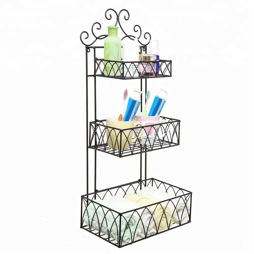 Wall hanging bathroom 3 tiers metal wire shower caddy with KD design