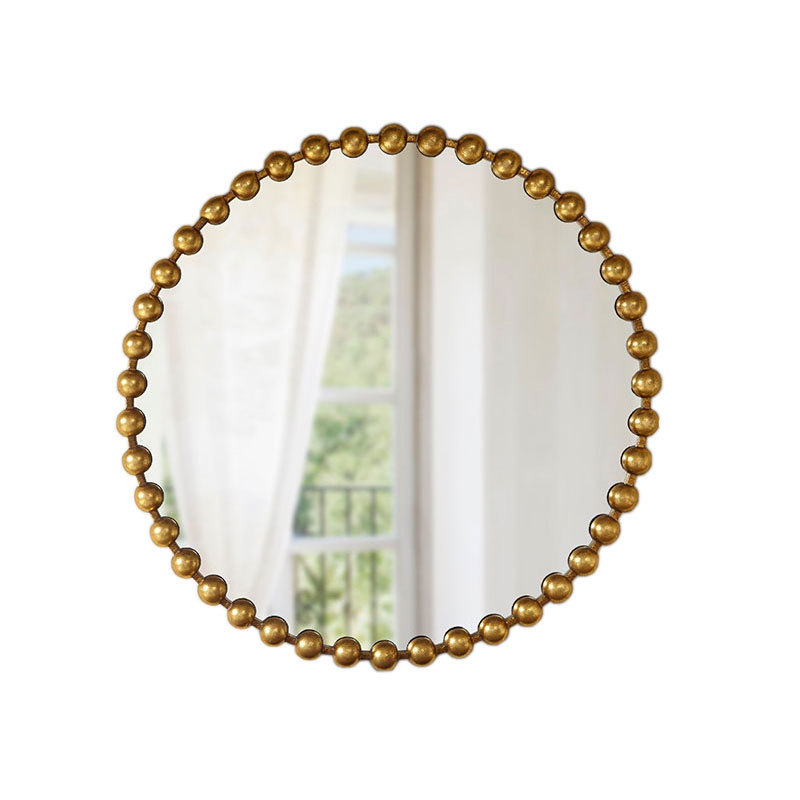 Modern wholesale decorative metal frame gold round mirror with beads decor