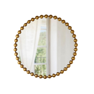 Modern wholesale decorative metal frame gold round mirror with beads decor